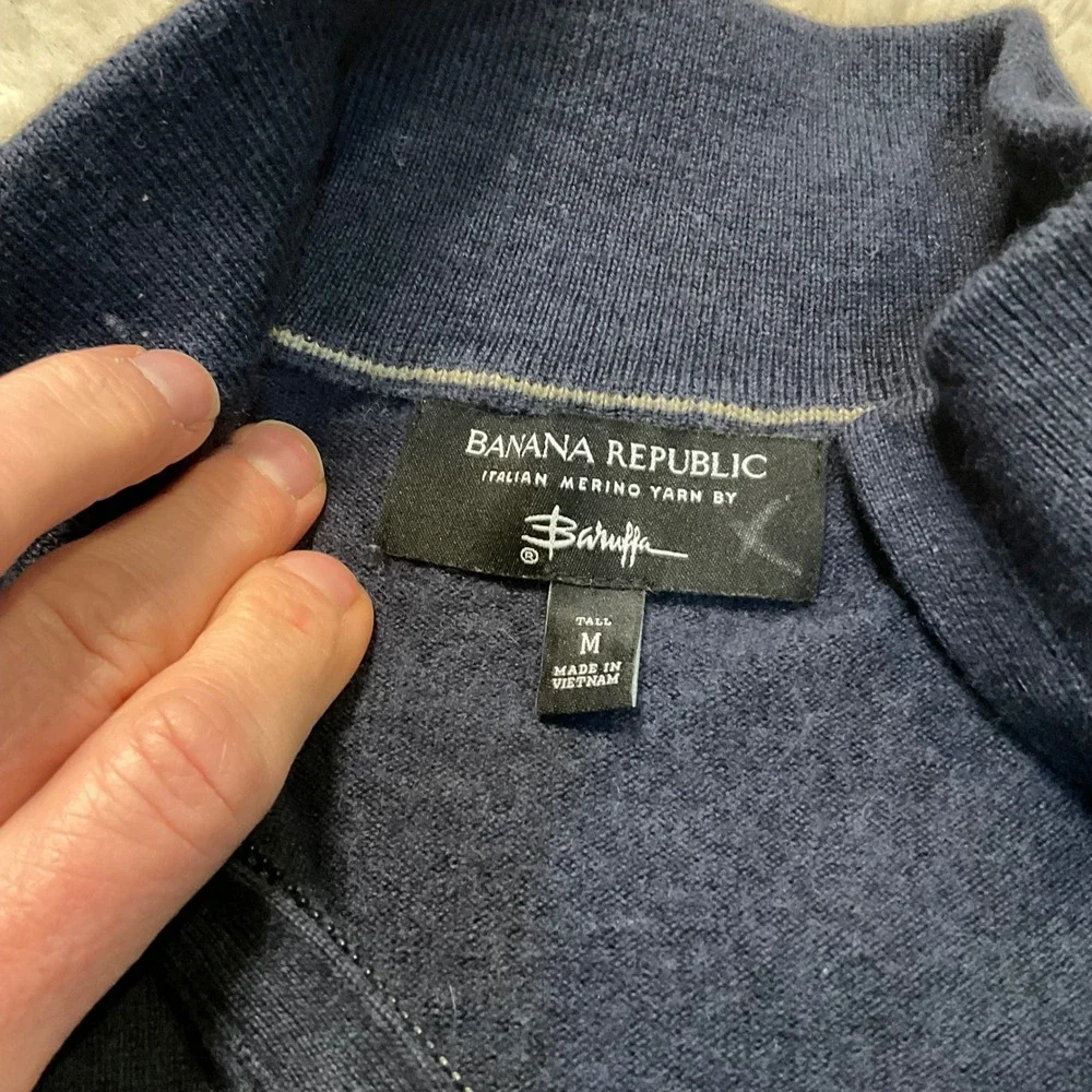 Banana Republic‎ Size Medium Tall Mens Italian Merino Wool 1/4 Zip Sweater Navy